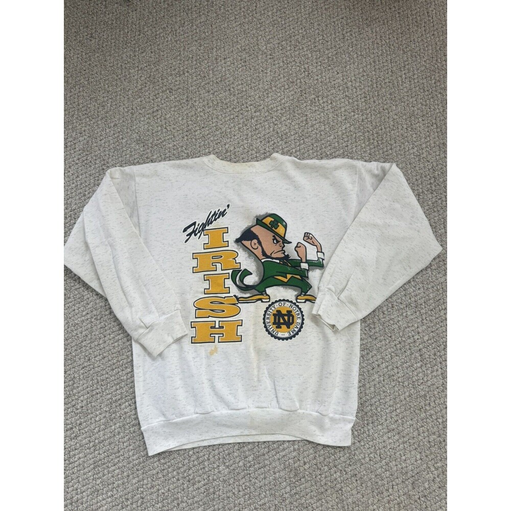 Vintage Notre Dame University TNT Fighting Irish Crewneck Graphic White Size XL